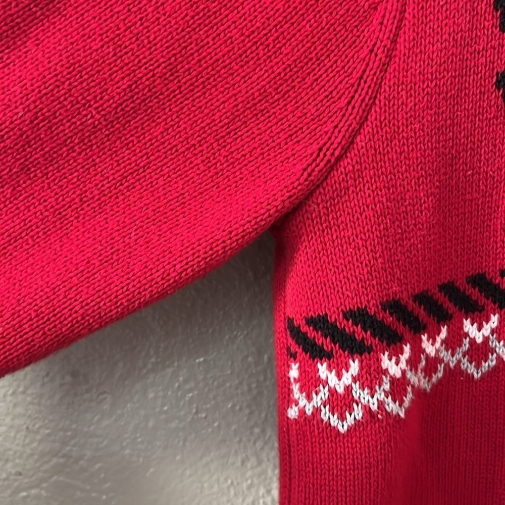 Vintage 90s Chaps Moose Nordic Sweater Men’s L Red 1/4 Zip 100% Cotton - Picture 8 of 15